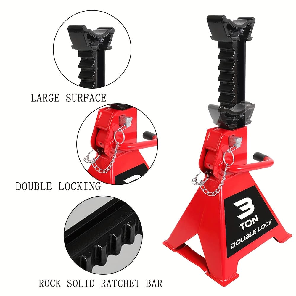 TEMU Jack Stands, 3 Ton Car Jack Stands Double Locking, Adjustable Height For Lifting Suv, Pickup Truck, Car And Utv/atv, Red, 1 Pair