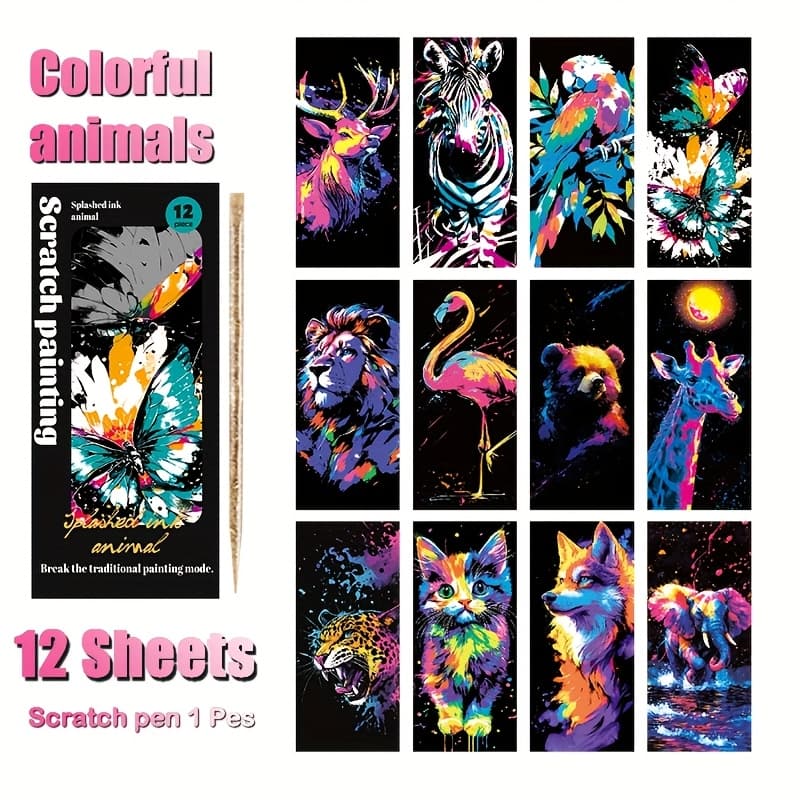 TEMU 12 Sheets Color Scratch Paper, For Coloring, Creative Scratch, Used As Bookmarks, Notes, And Handmade Gifts