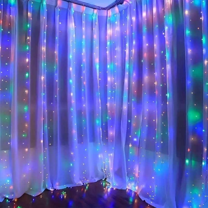 TEMU Usb Led Curtain Lights With Remote Control 8 Lighting , Warm White/multicolor/blue, Perfect For Bedroom, Christmas, Valentine's Day, And Party Decoration