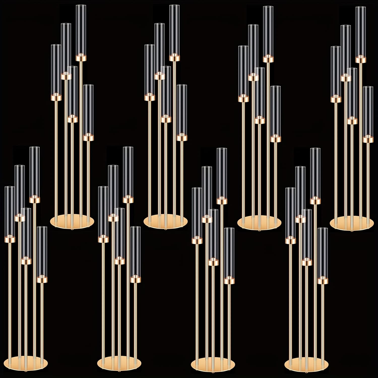 TEMU Floor Candelabra Wedding Centerpieces Metal Candlestick Holders With Acrylic Removable Lampshade Golden Candelabra Centerpieces 5 Arm 42" Tall Metal Candle Holder For Party Christmas Decoration