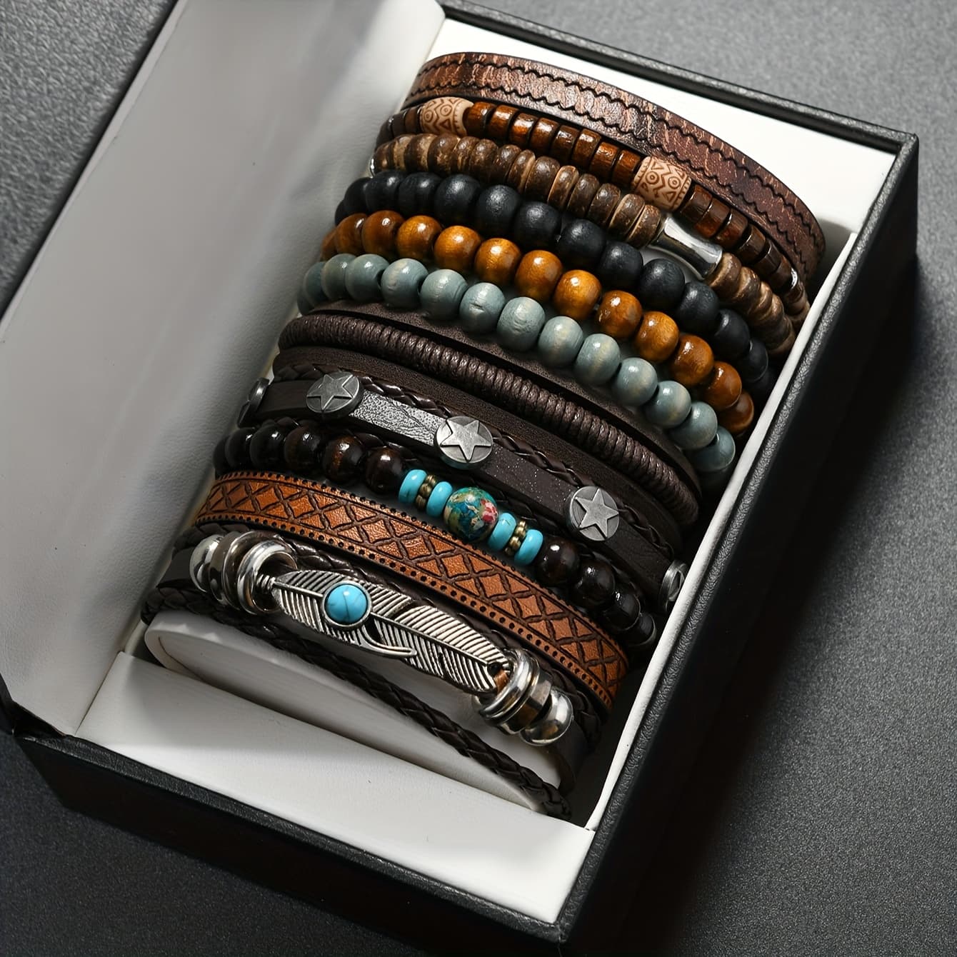 TEMU 11pcs Turquoise Feather Element Bracelet Set, Gift For