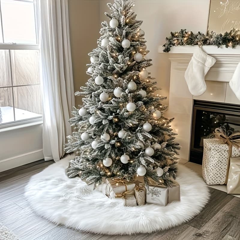 TEMU Christmas Tree Skirt Soft Fur Tree Mat, Indoor Christmas Decoration, Fluffy Christmas Tree Rug Skirt, Luxury Soft Thick Fluffy Plush Under-tree Rug Skirt For Christmas Tree Decoration Decoration