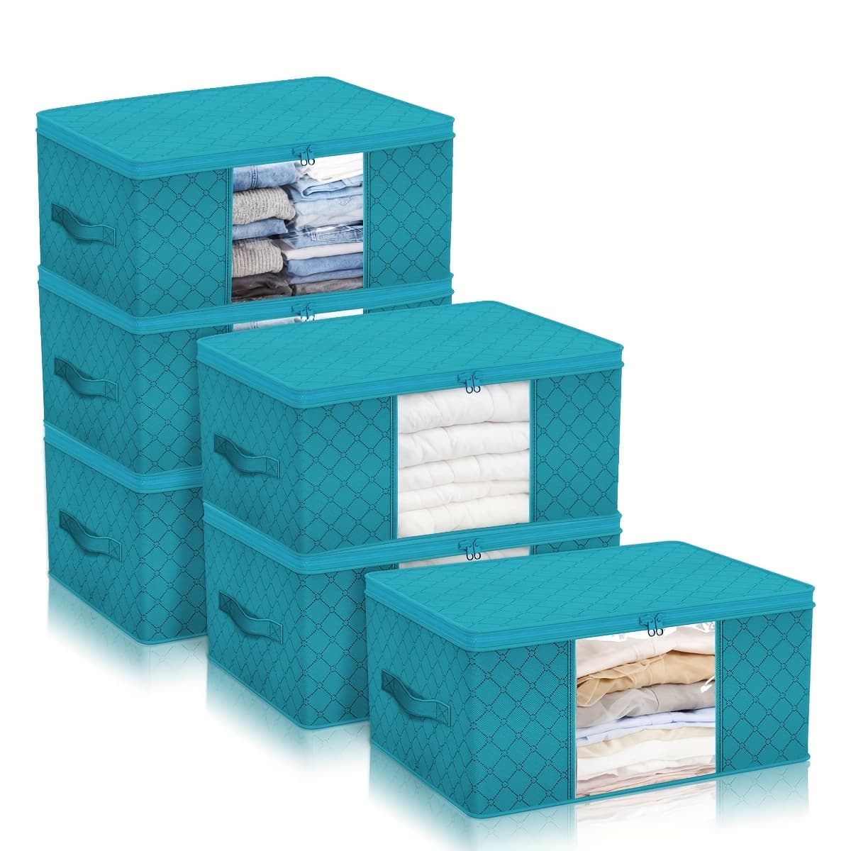 TEMU 34l Large Storage Bags 6 Pack Clothes Storage Bins Foldable Closet Organizers Storage Containers With Reinforced Handle For Clothing Blanket Comforters Bed Sheets Pillows, Under-bed Storage