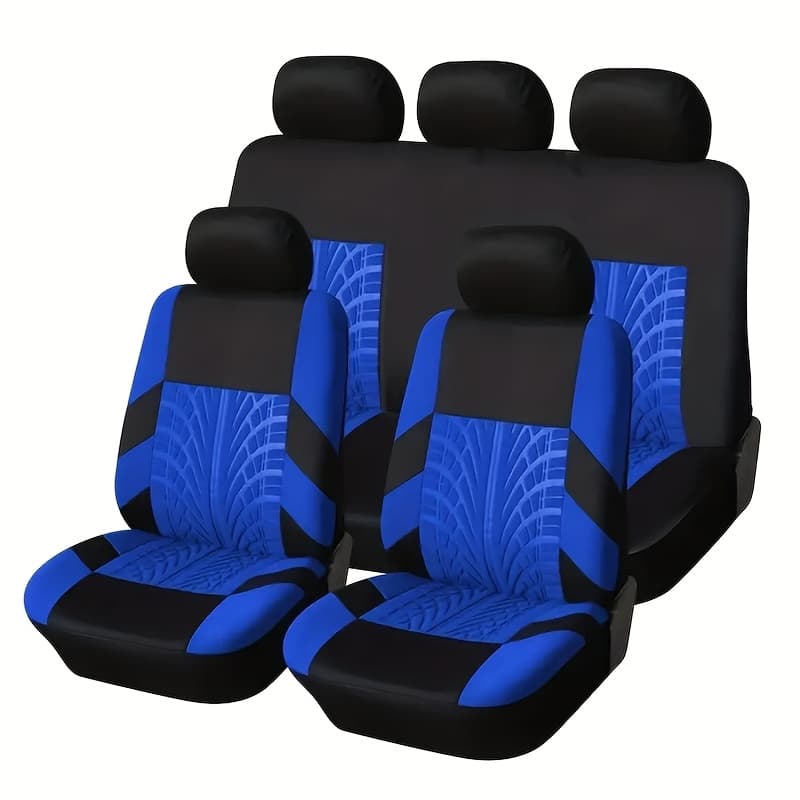 TEMU (full Enclosure) 5-seat Fashion Tire Track Details Car Seat Covers, Suitable For Most 5-seat Models On , Breathable Fabric.
