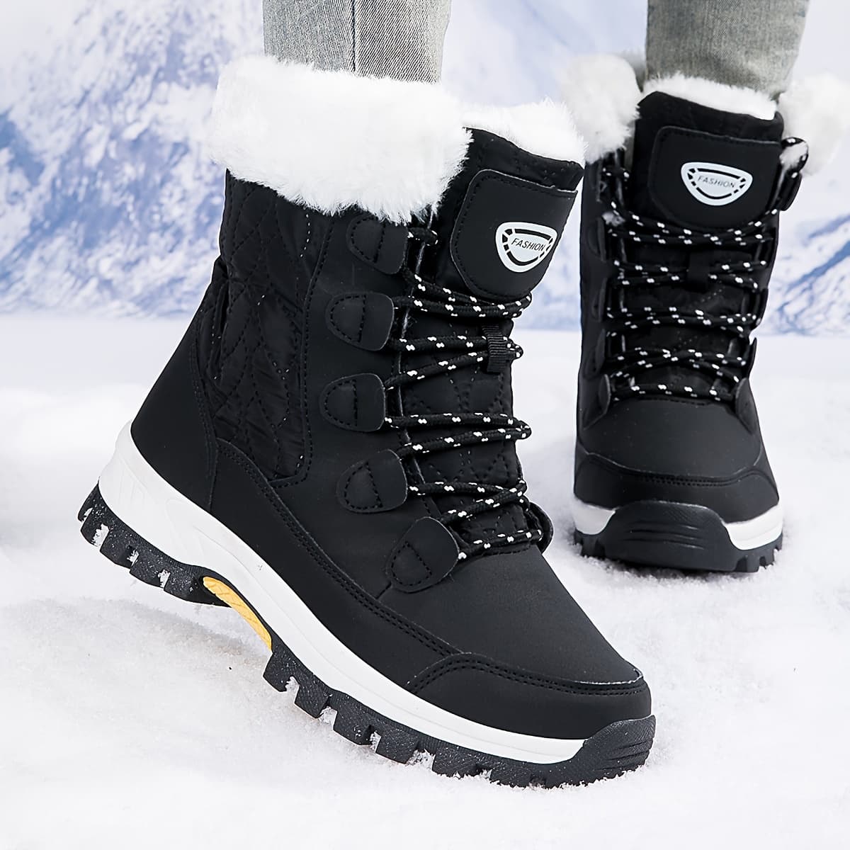 TEMU Winter Women's Outdoor Snow Boots, Anti-cold Warm Padded High Top Boots, Non-slip Comfortable Hiking Boots
