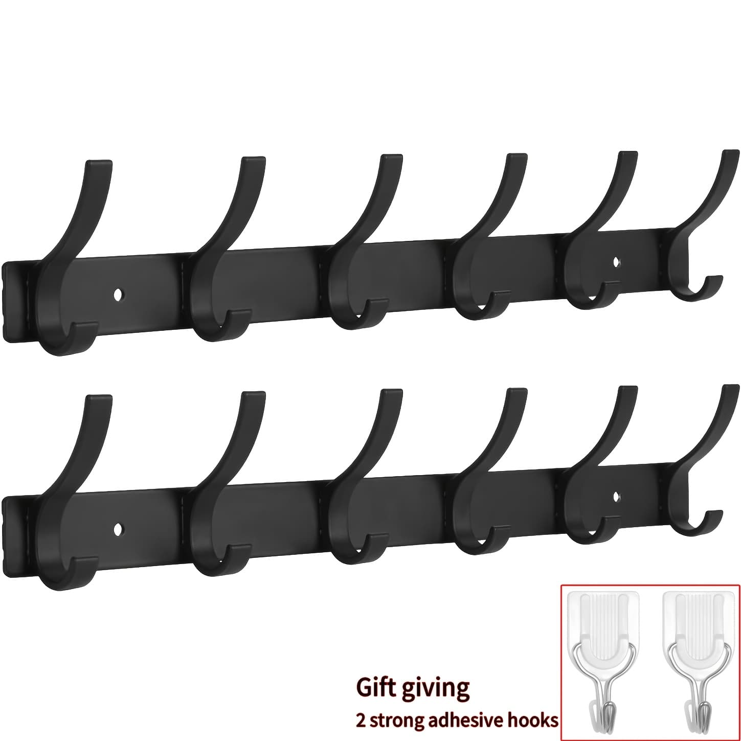TEMU [two-pack] Black Six-hook Coat Rack Wall-mounted Behind-door Coat Hook Entrance Hall Clothes Row Hook Strong Load-bearing Coat And Hat Hook Wall-mounted