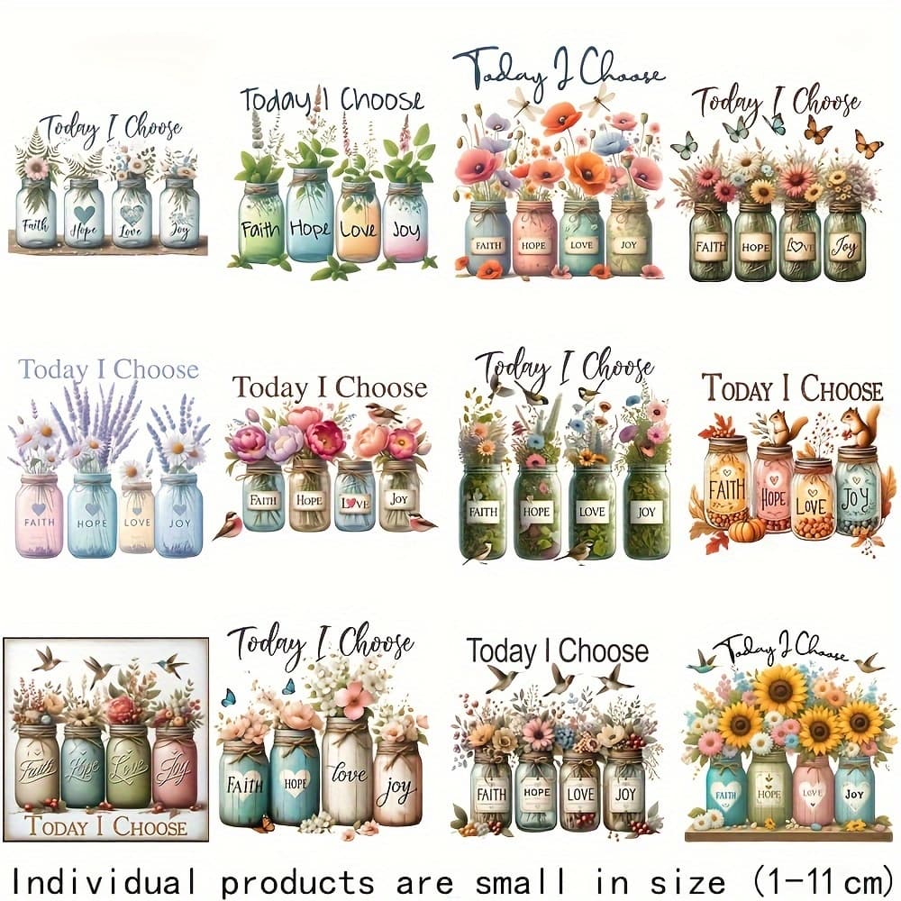 TEMU 12-pack Assorted Small Size Iron-on Transfers, Faith Wishing Bottle Designs, Multicolor Vinyl Heat Transfer Patches For T-shirts, Hats, And Bags Diy Fashion Accessories