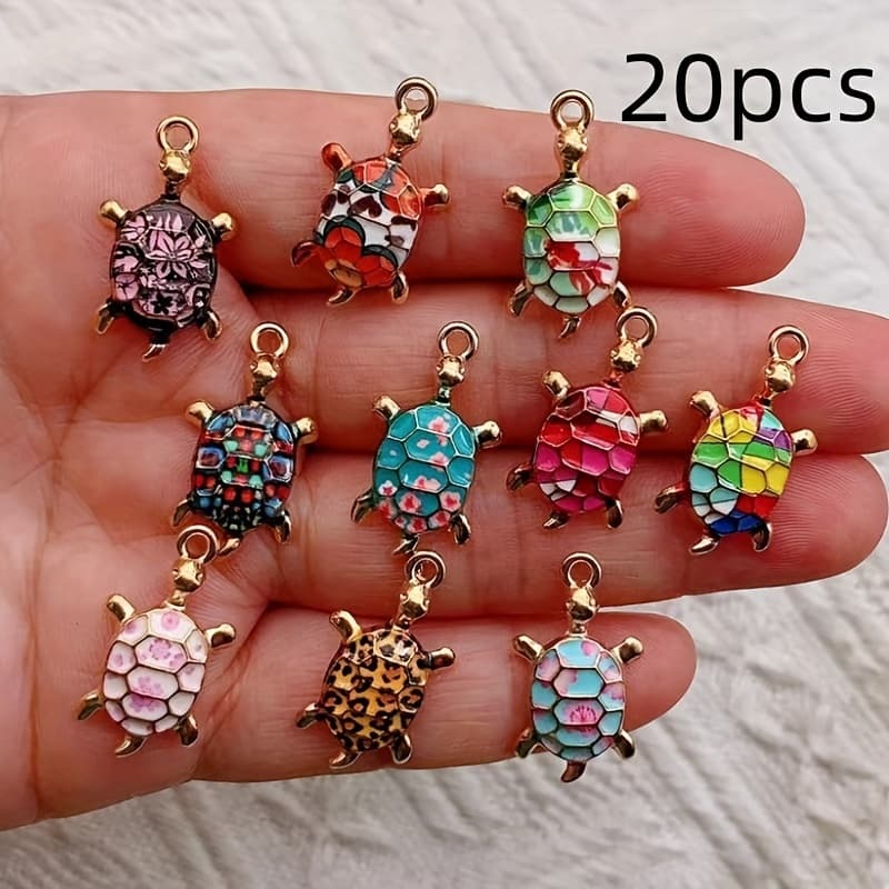 TEMU 20pcs Alloy Sea Turtle Charms - Marine Style Floral Print Pendants With Vibrant Colors, Intricate Shell Designs For Making, Earrings, Necklaces, Bracelets Accessories