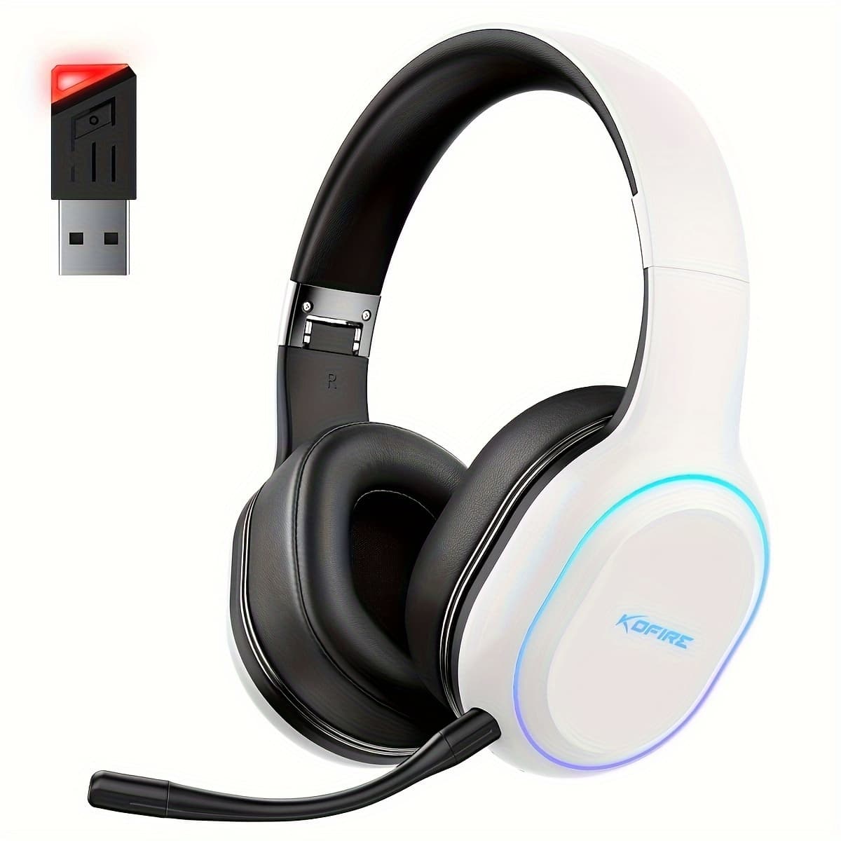 TEMU Kofire Ug-05 2.4ghz Wireless Gaming Headset, Over-ear Headphones With Vibration , Noise-canceling Microphone, And Led Lights, Wireless Headphones Switch, Pc, Ps5, Ps4
