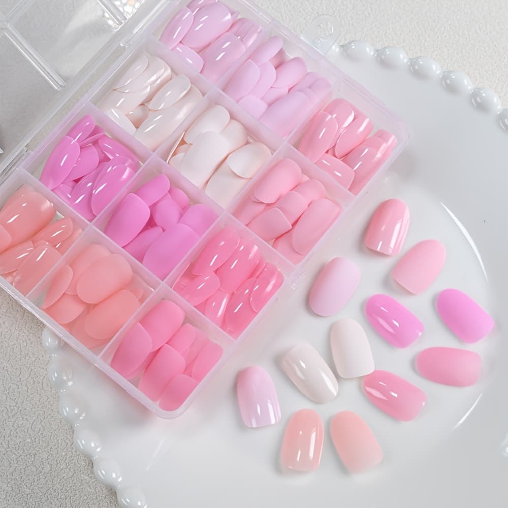 TEMU 288pcs Glossy Fake Nails, 6colors Acrylic Medium Almond False Nailstips, Solid Covered Matte Press-on Nails For Nail Art Diy
