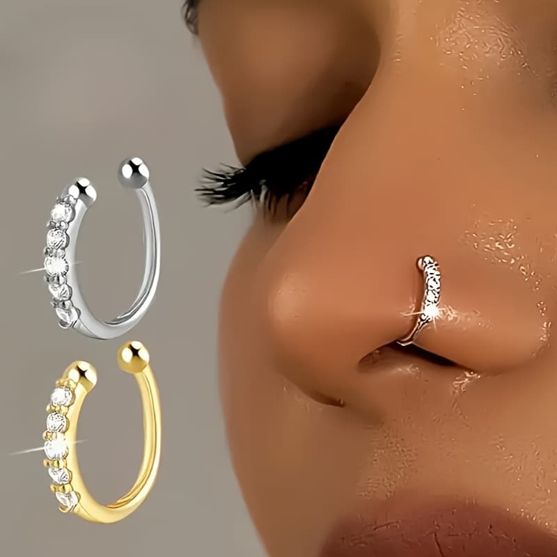 TEMU 2pcs Bohemian Style Fake Nose Ring, Adjustable No-piercing Wearable, Fashion Hip-hop Accessory