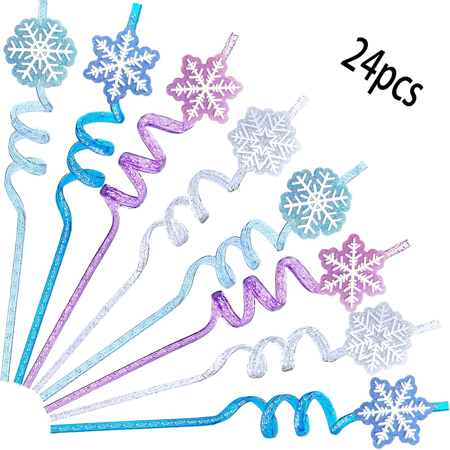 TEMU 24-pack Drinking Straws, Snowflake Plastic Straws, Christmas-themed Reusable Straws, Fun Party Supplies, Christmas Party Supplies