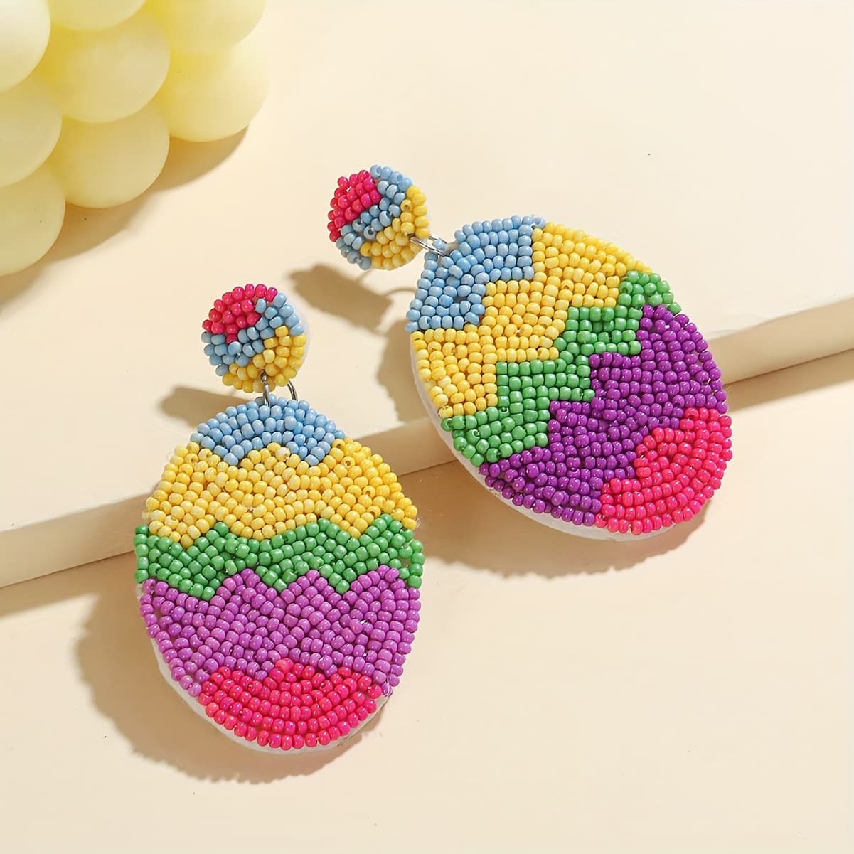 TEMU Boho Cute Handcrafted Beaded & Dangle Earrings, Stainless Steel Post, Easter Holiday Theme, Daily Wear, Festive Party Jewelry Gift For