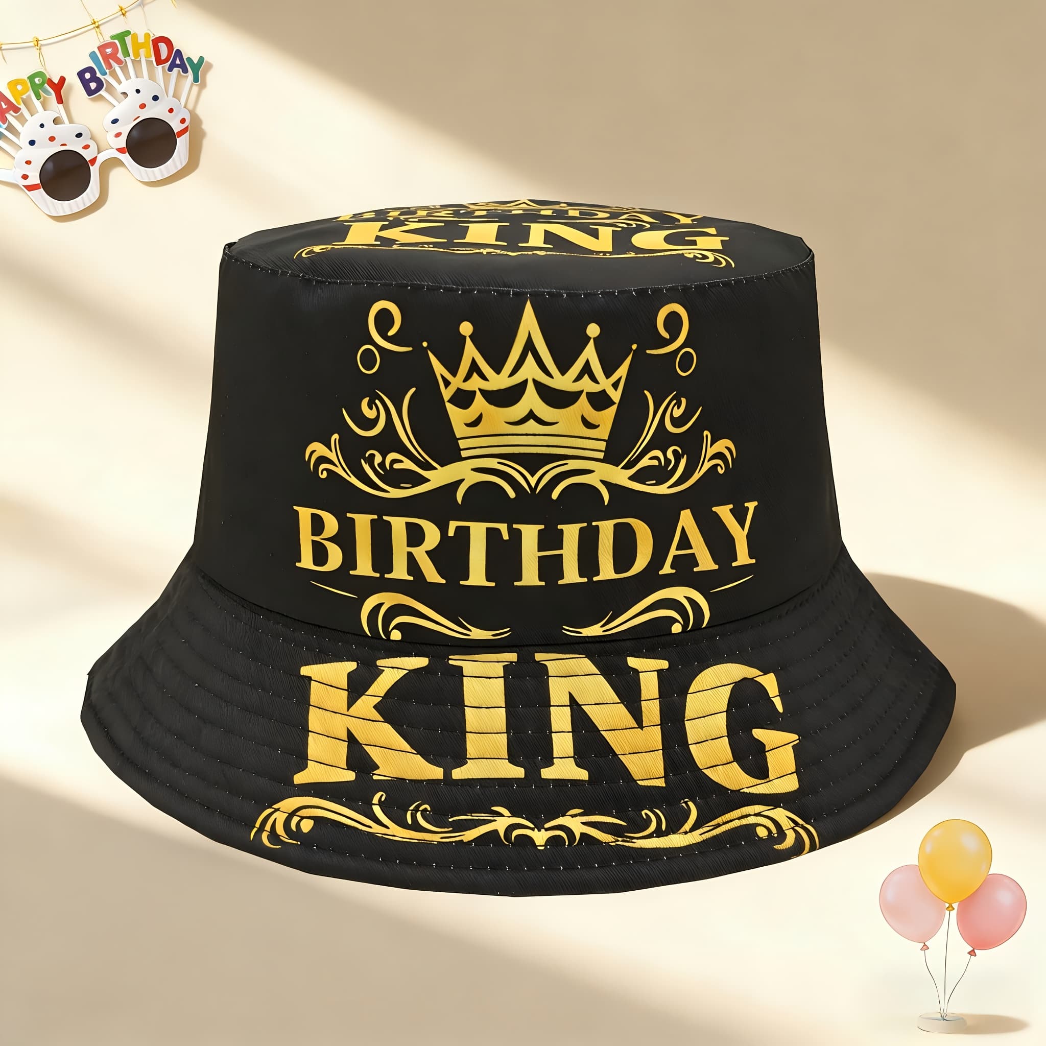 TEMU 1pc Of Fashionable And Gorgeous Crown "happy Birthday" Printed Bucket Hat, Unisex Casual Birthday Hat, The Perfect Birthday Gift