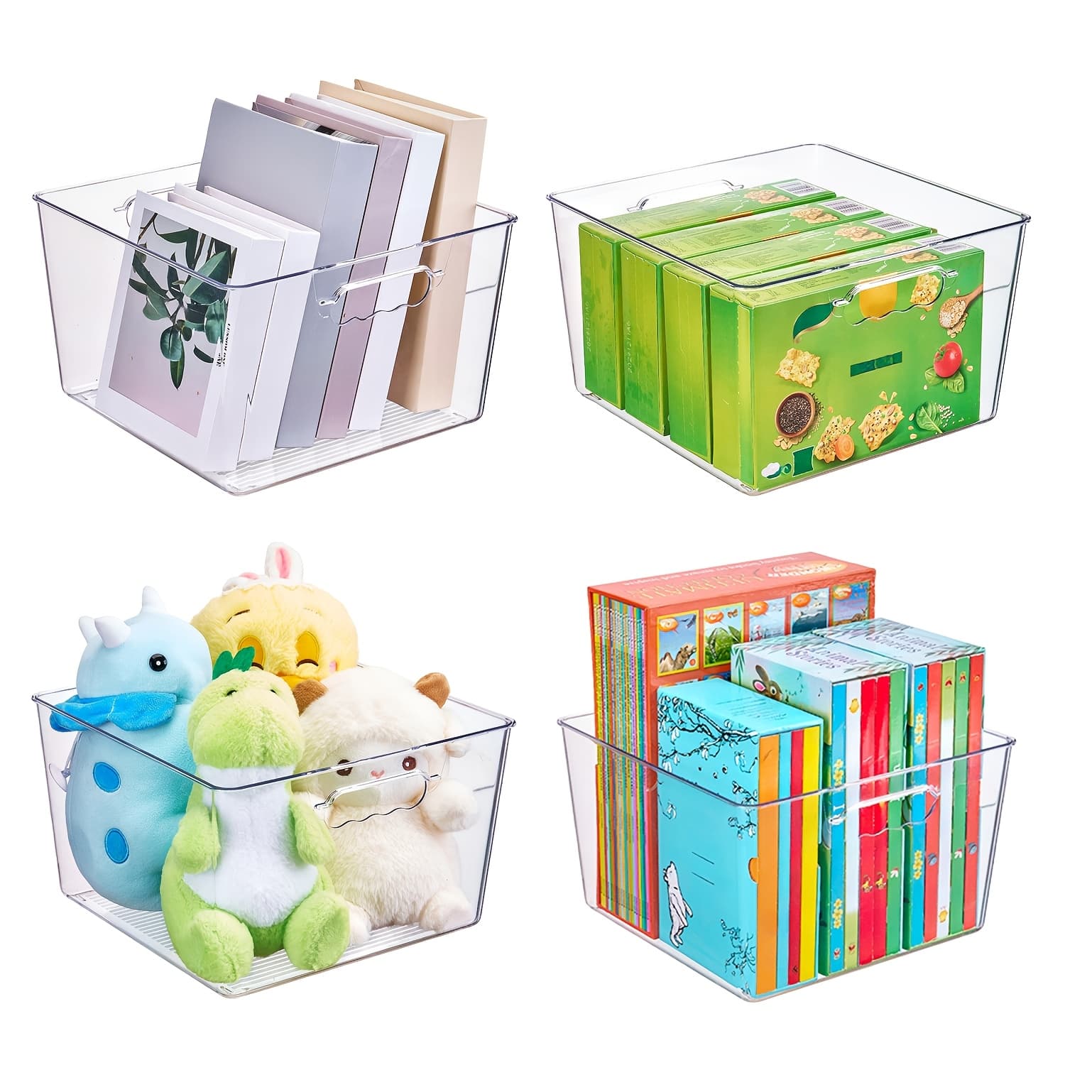 TEMU Extra Large Clear Plastic Storage Bins, 11 Inchx11 Inch Cube Acrylic Organizer Square Containers With Handle For Pantry
