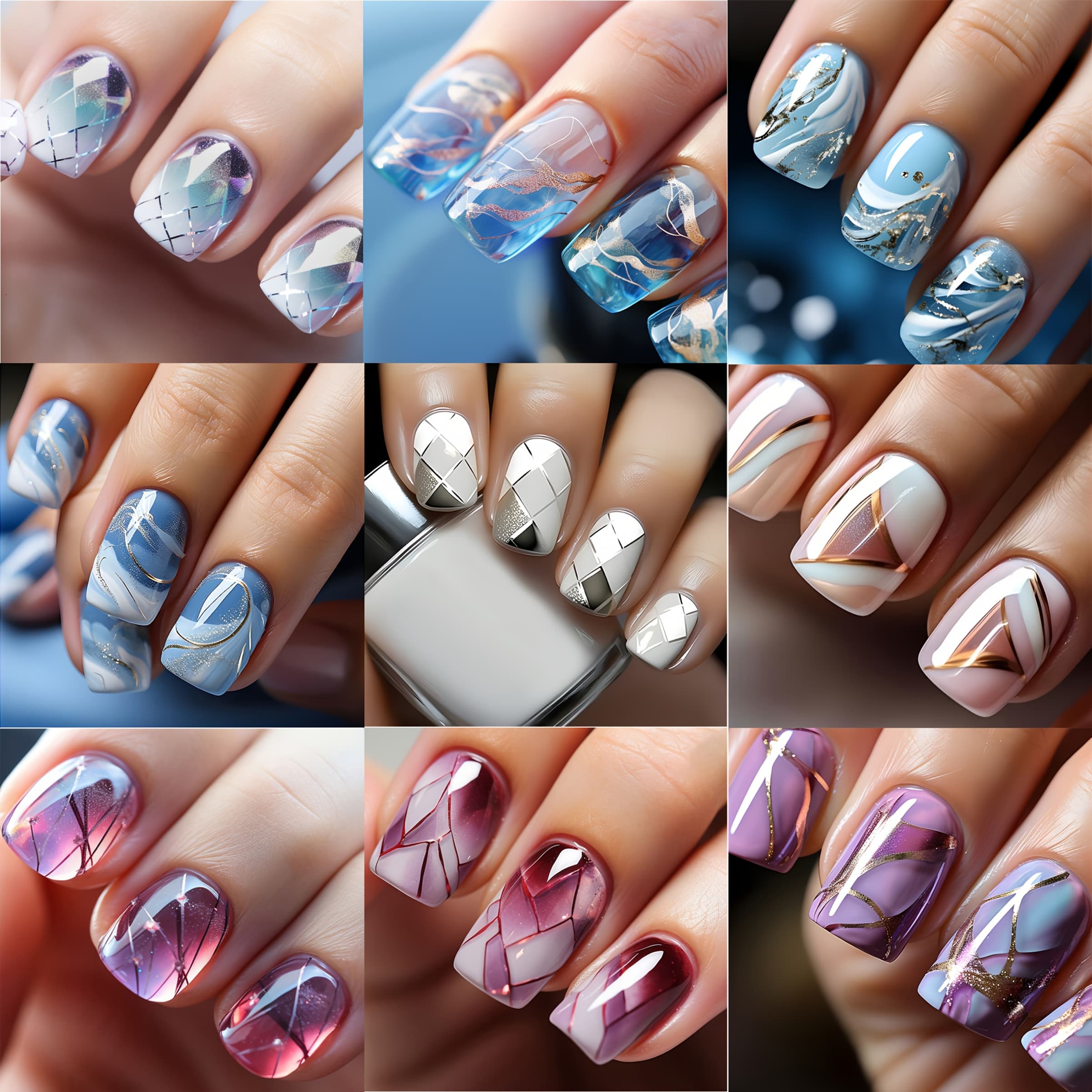 TEMU 216pcs Short Square Mixed Color Smudge Press-on False Nails, 9 Of False Nail Sets, With Jelly Glue And Nail File, Suitable For Women' Casual Wear Nail Decoration