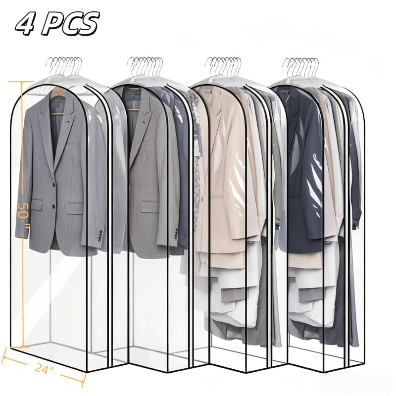 TEMU 4pcs/6pcs 10" Gusseted Garment Bags For Hanging Clothes, Closet Storage Suit Cover Bags For Shirts, Coats,, Length 40''/50''/60'', Festival Decoration, Valentine's Day, Easter