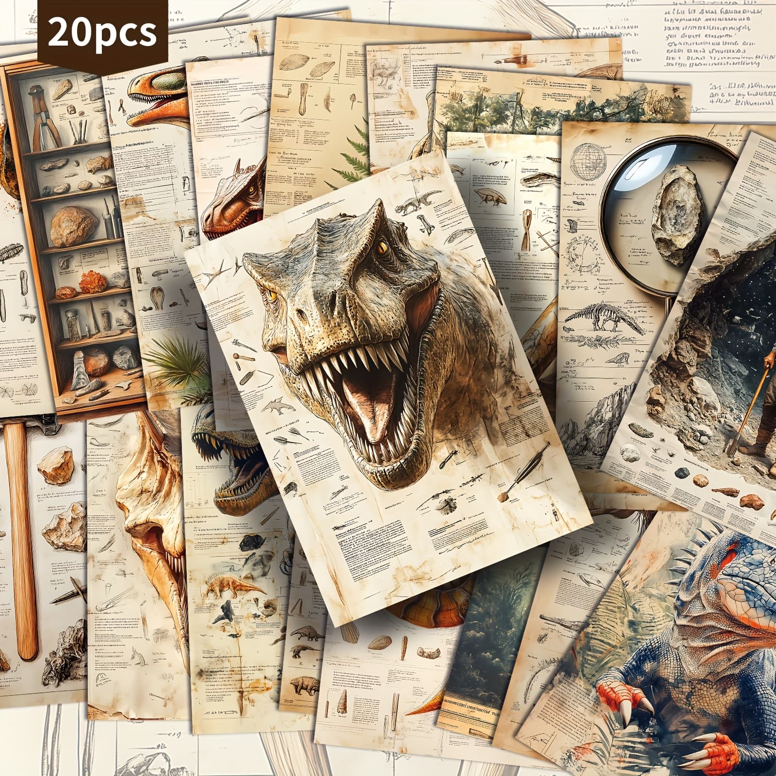 TEMU 20-pack Age Of The Dinosaurs Postcards - 4x6 Inches Dinosaur Junk Journal Paper, Classic Pinup Illustrations, Collectible Decorative Painting Cards For Scrapbooking & Crafting