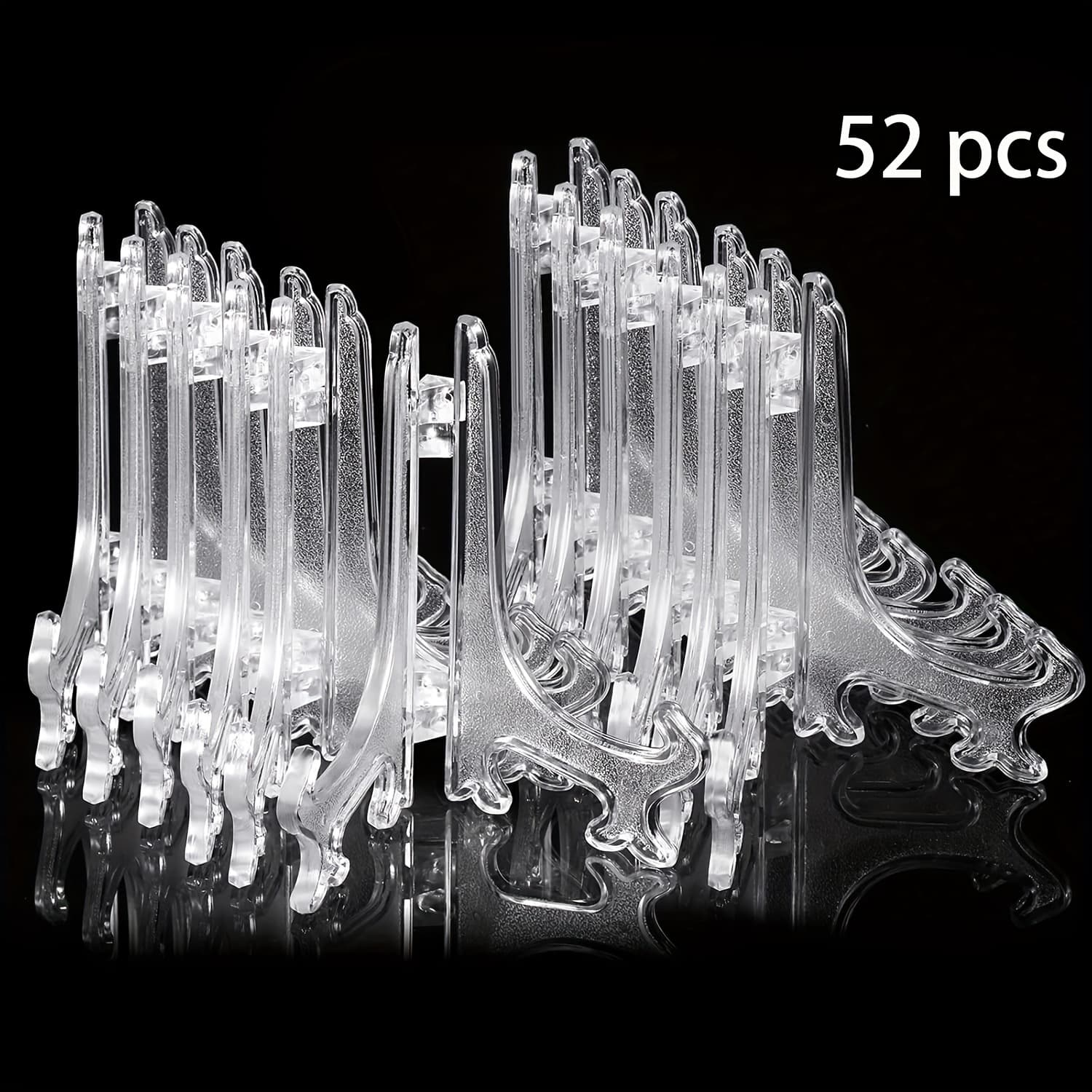 TEMU Clear Plastic Easels Or Stands/plate Holders To Display Pictures Or Other Items , Home Decoration, Birthdays, Tables (52pcs)