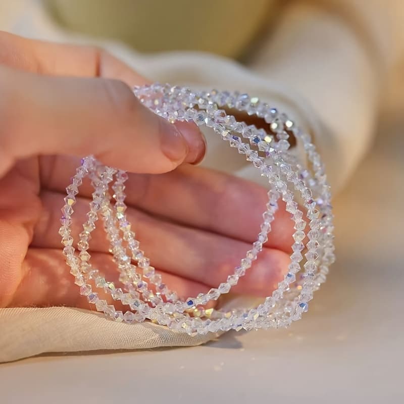 TEMU 4pcs Women' Colorful Cut Glass Bead Bracelets - Elastic Rope Adjustable Sliding Beads, Shimmering For & Daily Wear, Elegant Suitable For
