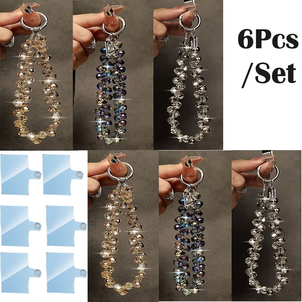 TEMU 6pcs Luxurious Phone Lanyards With 6pcs Lanyard Card Gaskets | Chains, Detachable Combination, Suitable For Phones, Bags, Keys | Durable Abs Material, Set, Ideal For Daily , Dates, Parties