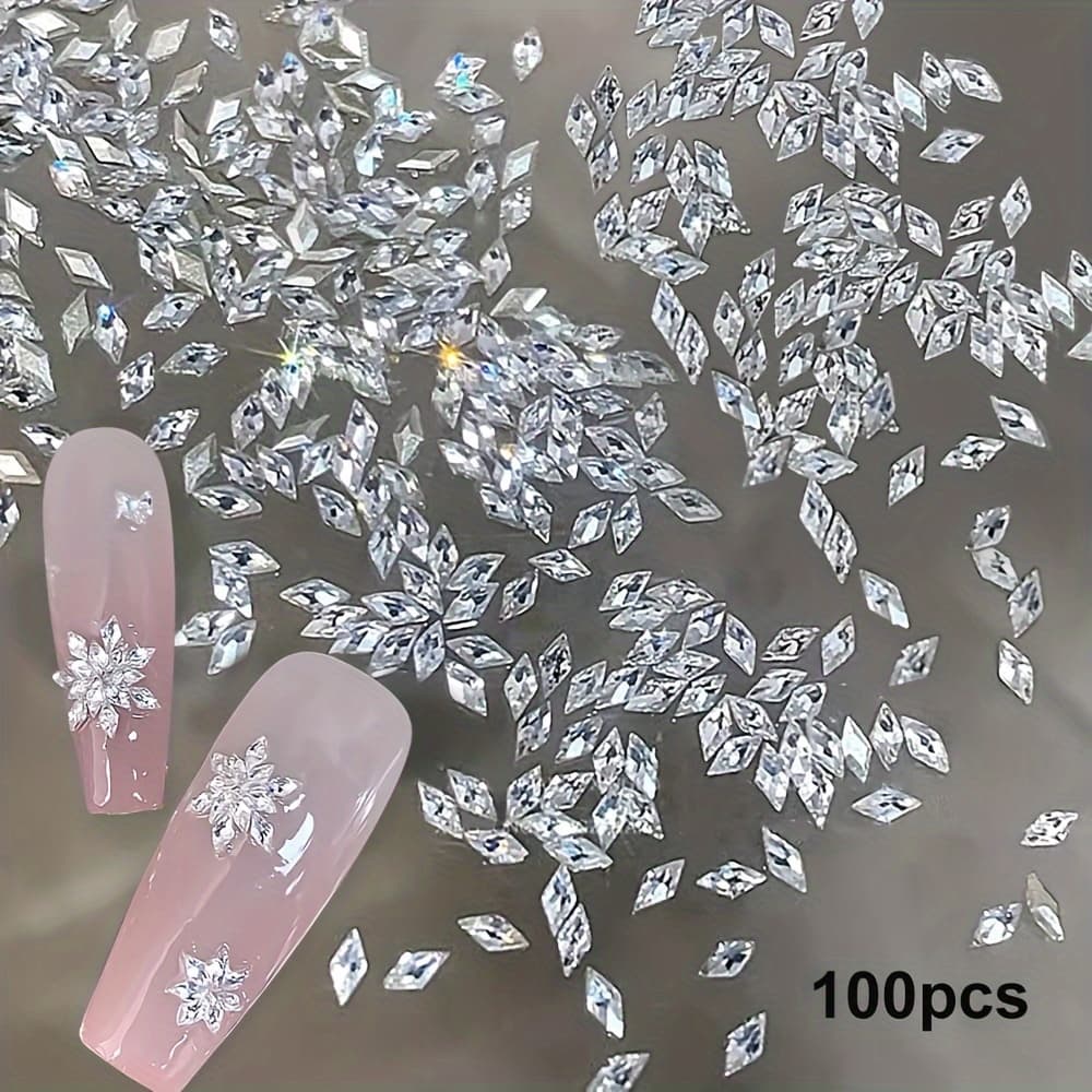 TEMU 100pcs Of White Nail Art, 3mm Mini Diamond-shaped Nail Gems, Perfect For Nail Decoration, Unscented, Nail Additions Suitable For And Pedicures