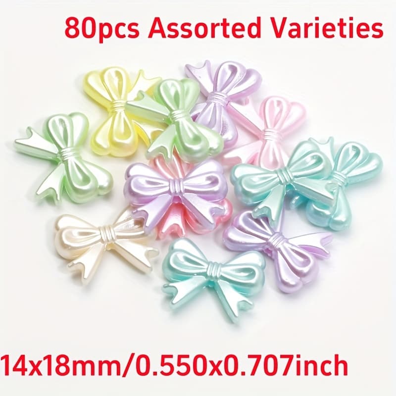 TEMU 80pcs Multicolor Bows 14x18mm Pearlescent Acrylic Beads Fashion Bracelet Necklace Pendant Decor Beads Gift Random Colors