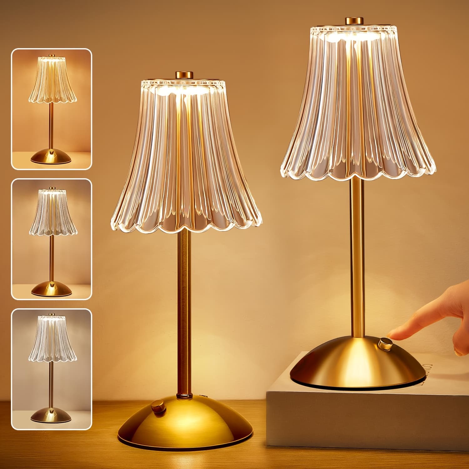 TEMU 2pcs Vintage Crystal Led Table Lamp With 3-color Adjustable Lighting, Usb Rechargeable - Perfect For Bedroom Ambiance, Living Room, Office, Study, Reading, And Relaxation, In 1pc.