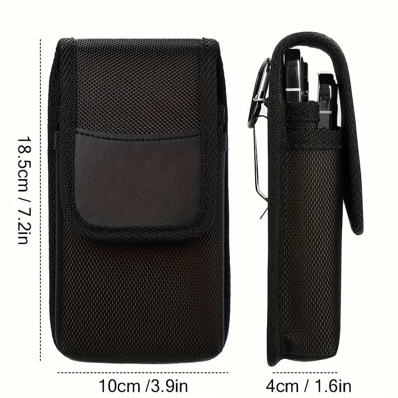 TEMU Lightweight Multifunctional Wallet Phone Case For Men - Nylon Dual Pocket With Safety Waist Strap Ring, Snap Closure, Solid Color, Durable Lightweight Organizer Pouch For Cards And Smartphones