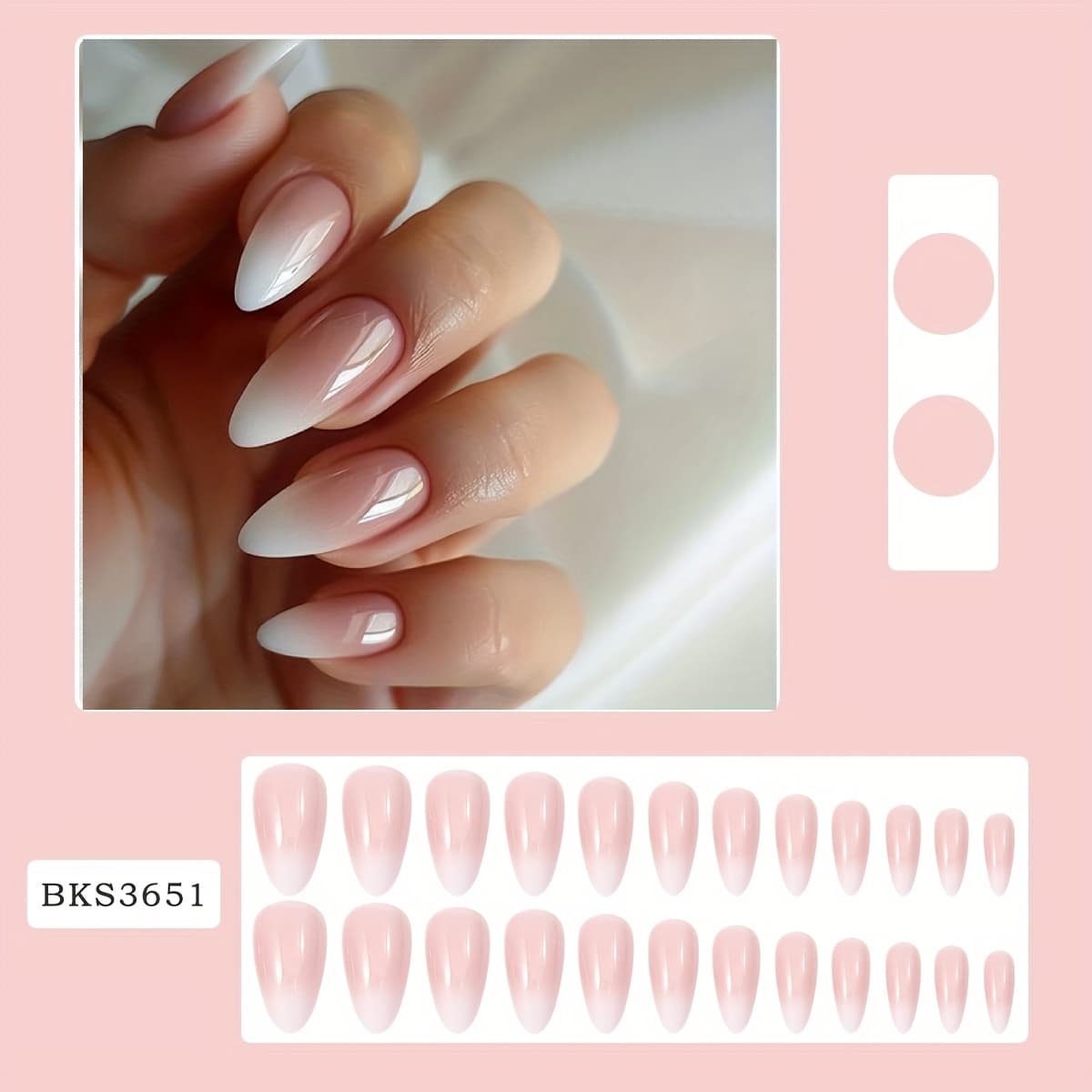 TEMU Fake Nail Art Nude Pink Gradient Almond Press On Nails