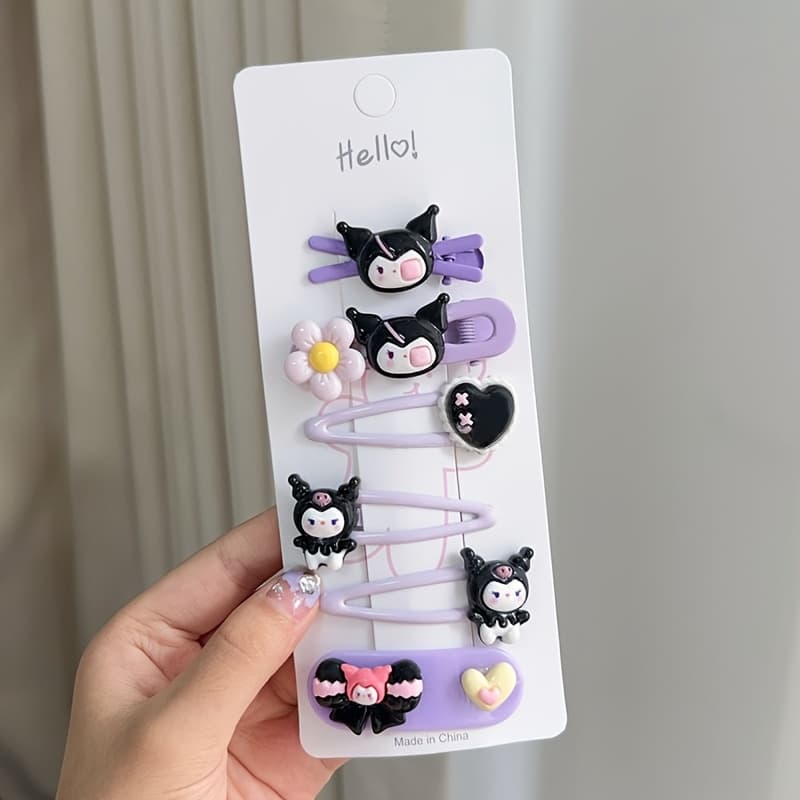 TEMU 6pcs Kuromi Hair Rope Anime Cartoon Kuromi Hair Accessories Holiday Gifts Hair Clip Headwear Fine Flash Barrettes