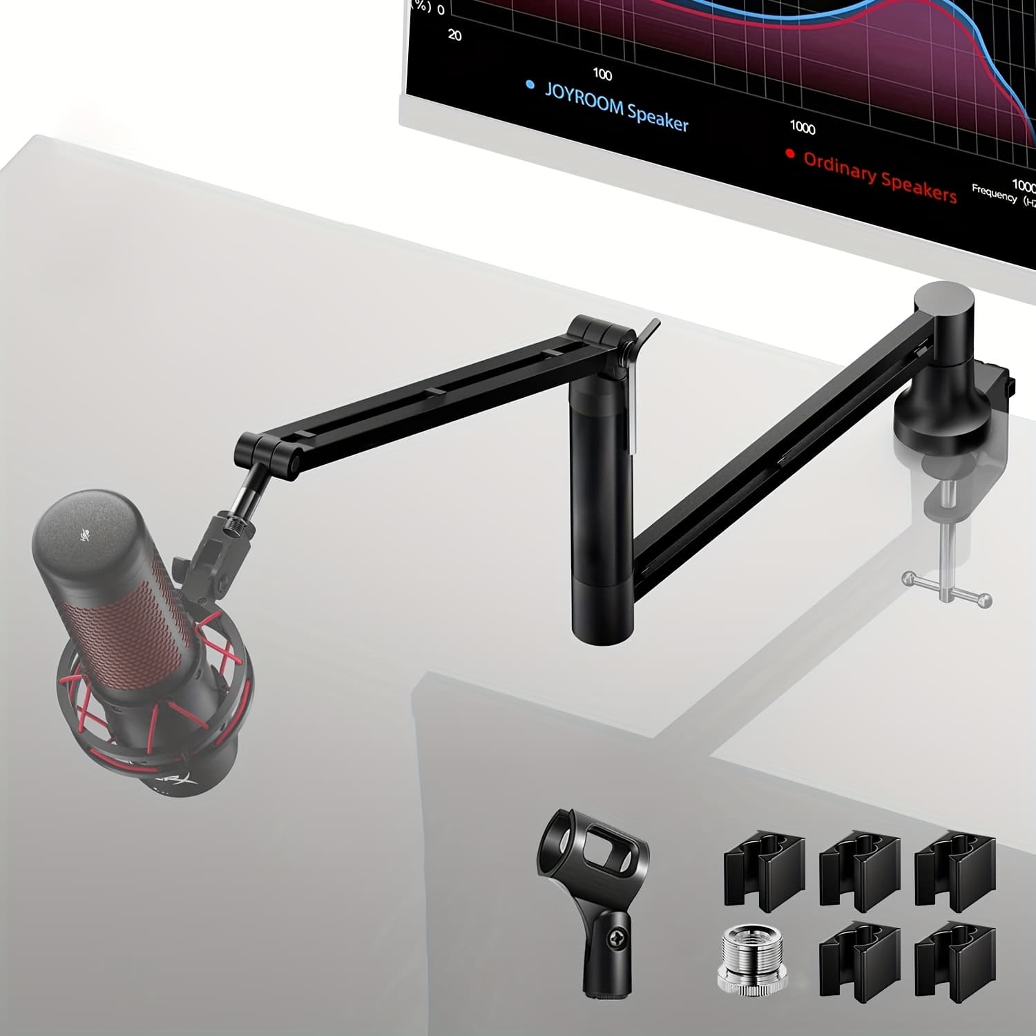 TEMU Boom Arm, 360 Degree Rotatable Microphone Stand With Desk Mount, Foldable Desk Mic Arm With 3/8 Inch To 5/8 Inch Screw Adapter, Microphone Arm For Live Streaming, Gaming, Podcasting, Radio