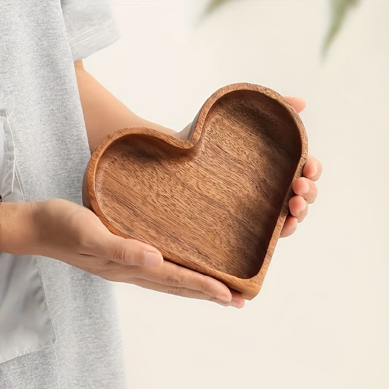 TEMU -shaped Serving Tray - Solid Wood Table Plate Suitable, Dining Table,, Wedding, Valentine' Day Decor - Decorative Storage Plate With Heart
