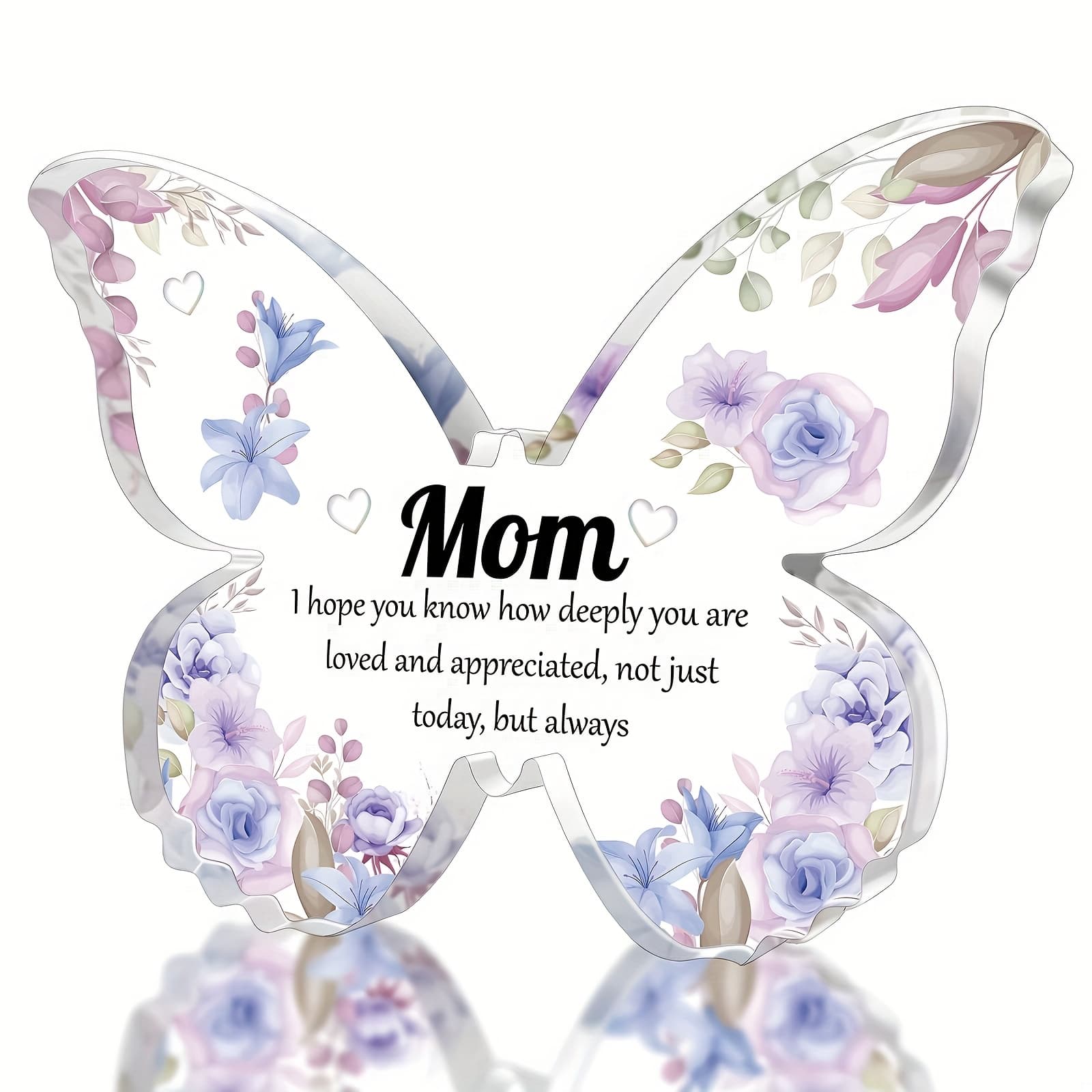 TEMU 2d Flat, 1 Acrylic Keepsake For Mom - Message, Ideal For Day, Birthday, Thanksgiving Gifts From Daughter Or Son, Decor Tabletop Display, Gift Mom|butterflyshaped Decor|intricate Flower Pattern