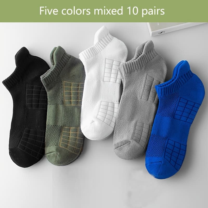 TEMU 10 Pairs Unisex Socks, Casual Ankle Boat Socks With Towel Bottom, Breathable Sports Short Socks, Sweat-absorbent, Anti-odor For Spring And Summer