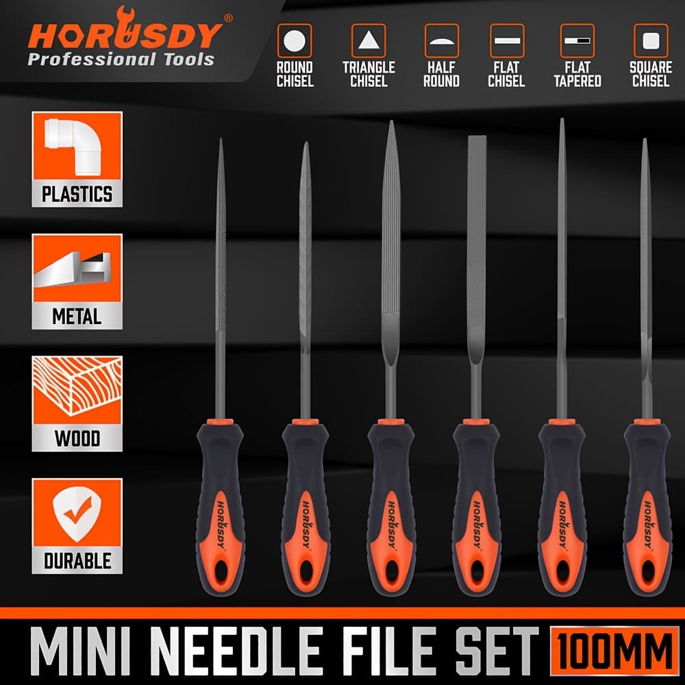 TEMU Horusdy 6-piece Premium Mini File Tool Set - Industrial Hand Tools With Carry Case, High-carbon T12 Drop Alloy Steel Precision Flat Half- Files Suitable For Plastic, Metal,