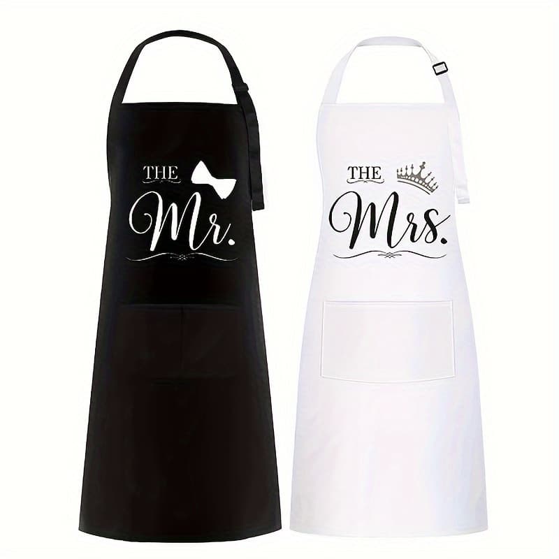 TEMU 2pcs Couples' Kitchen Aprons - Durable, With And Pockets For Cooking & Baking
