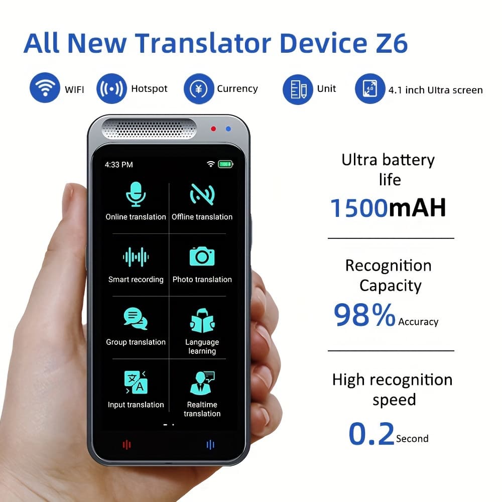 TEMU Language Translator Device, Instant Translator No Wifi Needed, Portable Translator, Real Time 138 Languages And Accents With Wifi/offline/photo Support For Travel, Learning And Business
