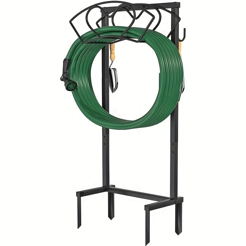 TEMU 1pc Hose Holder, Sturdy Garden Hose Holder, 4-legged Garden Hose Reel, Easy Assembly, Water Hose Holders For Outside, Detachable Metal Garden Hose Storage Hose , Black