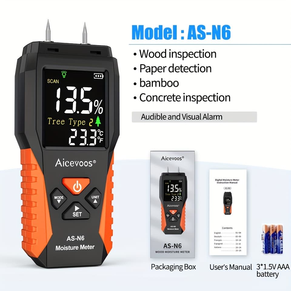 TEMU Aicevoos Moisture Meter, Needle Type Water Leakage Detector, Mode Detector, Backlit Lcd Display, Moisture Tester Damp Tester, Multiscene Measure Temperature Humidity Probe Testers