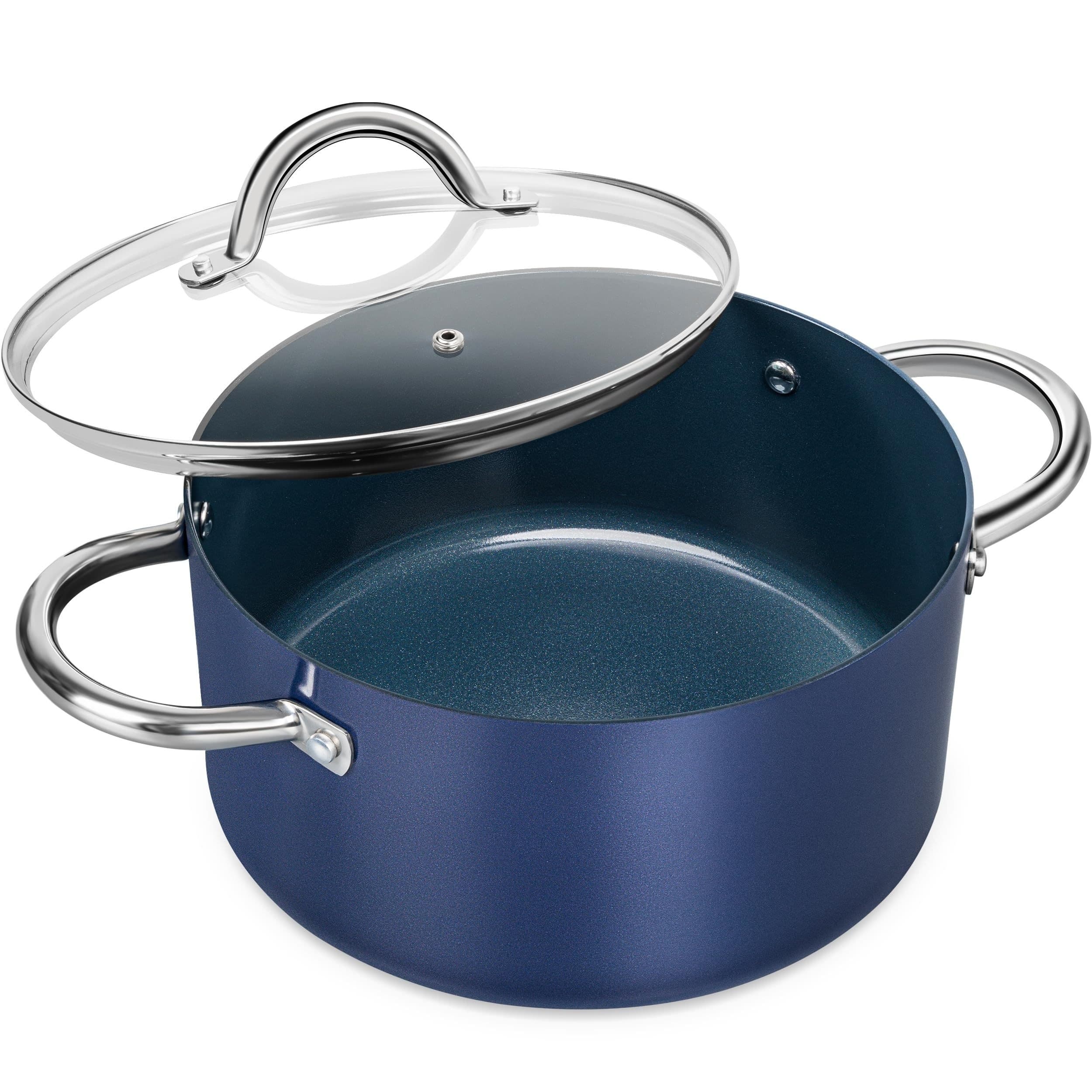 TEMU Blue Diamond Soup Pot With Lid - Induction Stove Compatible, , Soups & More - Durable Aluminum Cookware For Heating, Stovetop Safe
