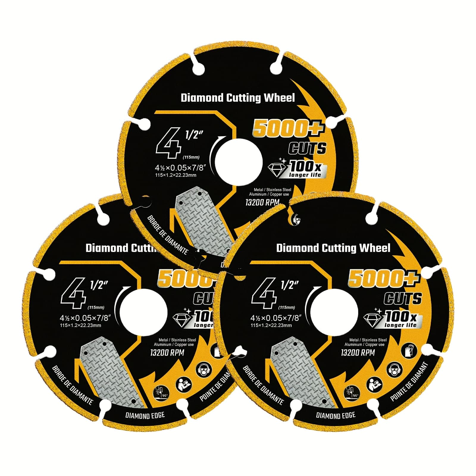 TEMU 3pcs 4 1/2 Inch Diamond Cutting Wheel With 7/8" , High-performance Carbide Cut Off Wheel For Metal, Steel, Iron, And , Durable And Precise With Over 5, 000 Cuts, Supports Up To 13, 200 Rpm
