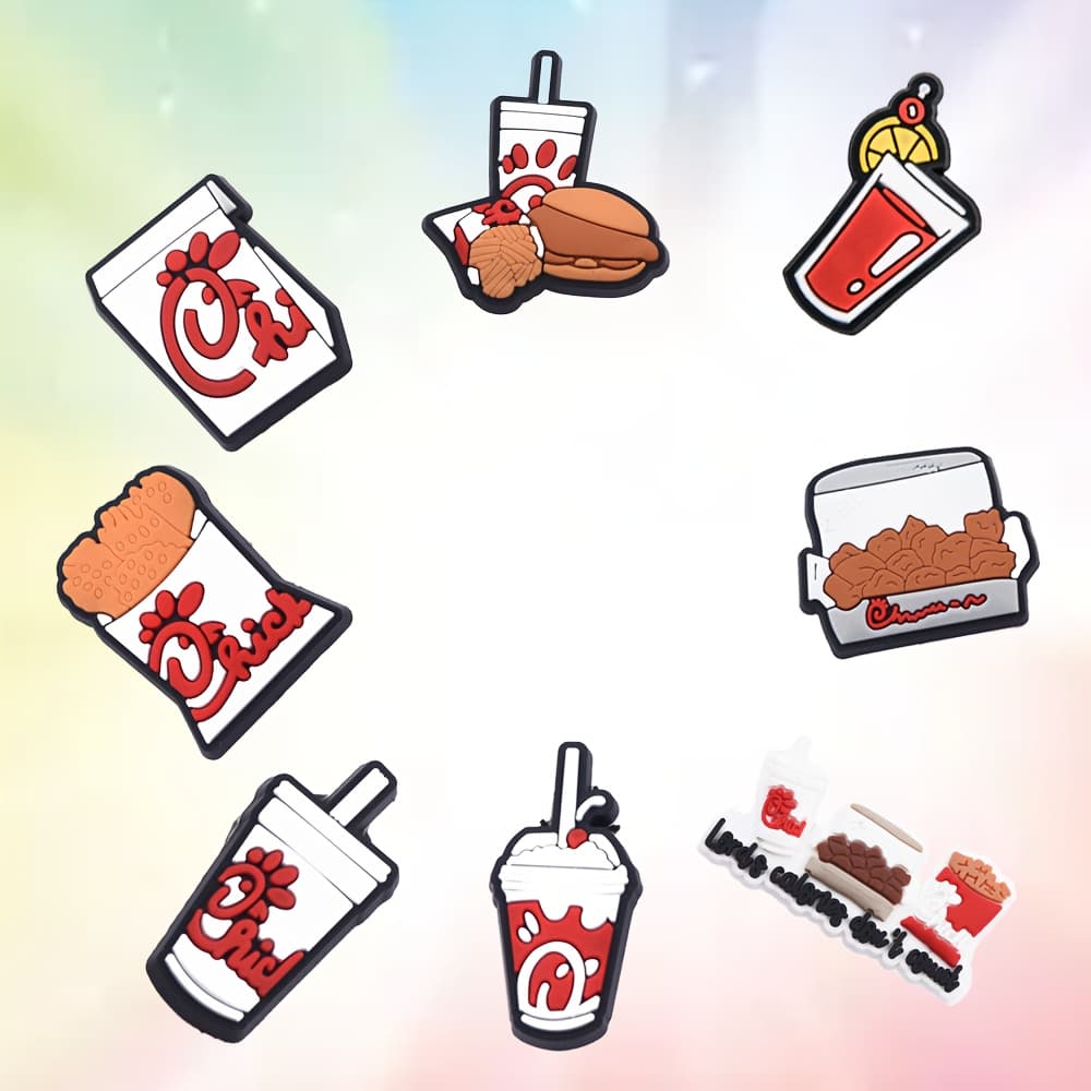 TEMU 8pcs Cute Cartoon Shoe Charms Humburger Food Drink Pvc Shoe Decorations Funny Shoe Accessories For Clogs Sandals Bag Party Gifts Diy