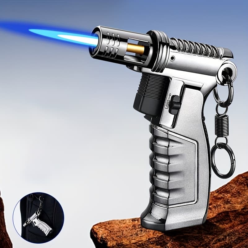 TEMU (not Included Butane) Kitchen Refillable With Safety & , Windproof Lighter Lighter With Tank Adapters Fit Different Tanks, Jet Lighter With Adjustable Flame For Grilling, Baking, Cooking