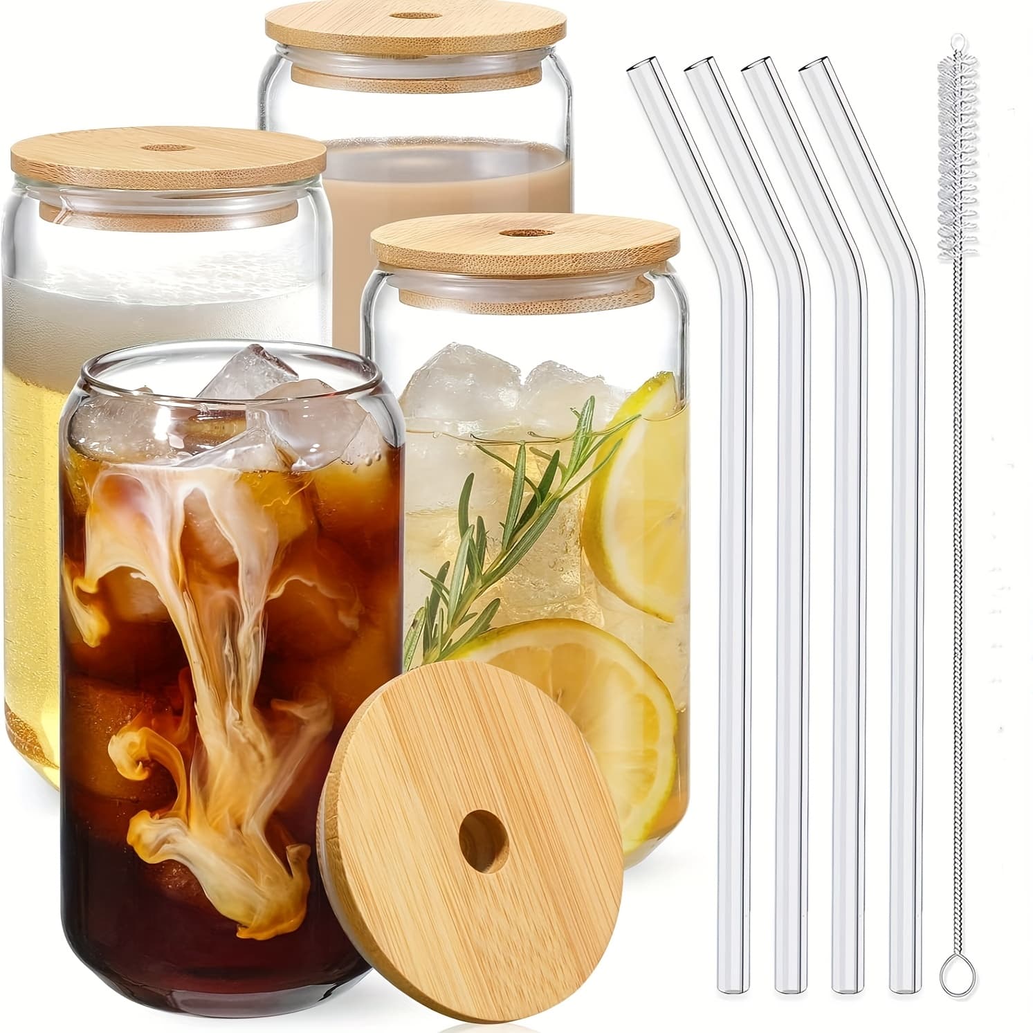 TEMU 4/6/8 Cups Of 18.6oz/550ml, Can Shaped Glass Cups, Iced Glass Cups, Cup Set, Cute Glass Cups Are Perfect For Smoothies, Boba Tea, , Water, Women's Gifts, Men's, And Girls.