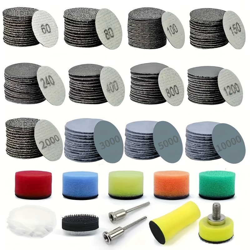 TEMU 131/167pcs 1inch Sandpaper, 60-10000 Grit Wet/dry, Comes With 1/8inch And 1/4inch Backing Pads, Polishing Pads And Interface Pads, Suitable For Drill Rotary Tools And Wood/metal Additions