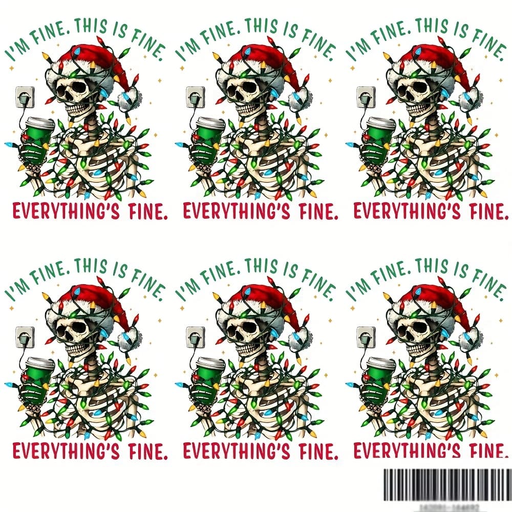 TEMU 6pcs Christmas Skeleton Iron-on Vinyl Transfers, Diy Heat Press Decals, Holiday Decor, No Power Required, Supplies For T-shirts & Fabric