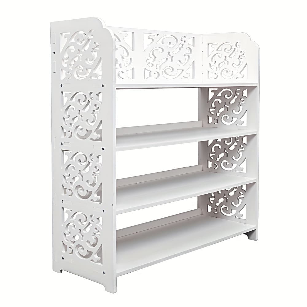 TEMU Ubesgoo Wood-plastic Board 4 Tiers Carved Shoe Rack White B