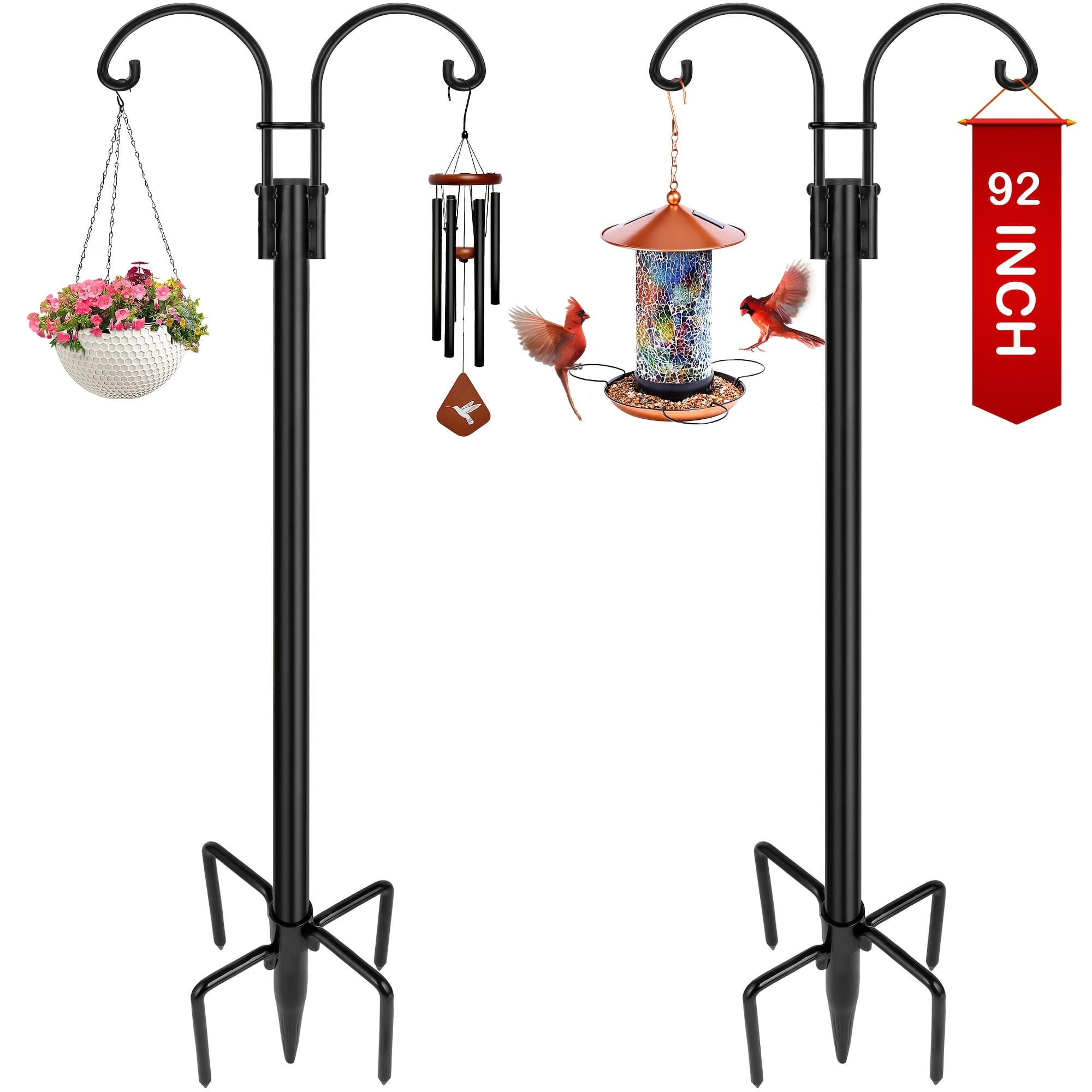 TEMU 2-pack Xdw-gifts Heavy-duty Adjustable 92" Iron Shepherd Hooks, Outdoor Metal Hanging Brackets For Planters, String Lights, Bird Feeders, Garden Decor, Use