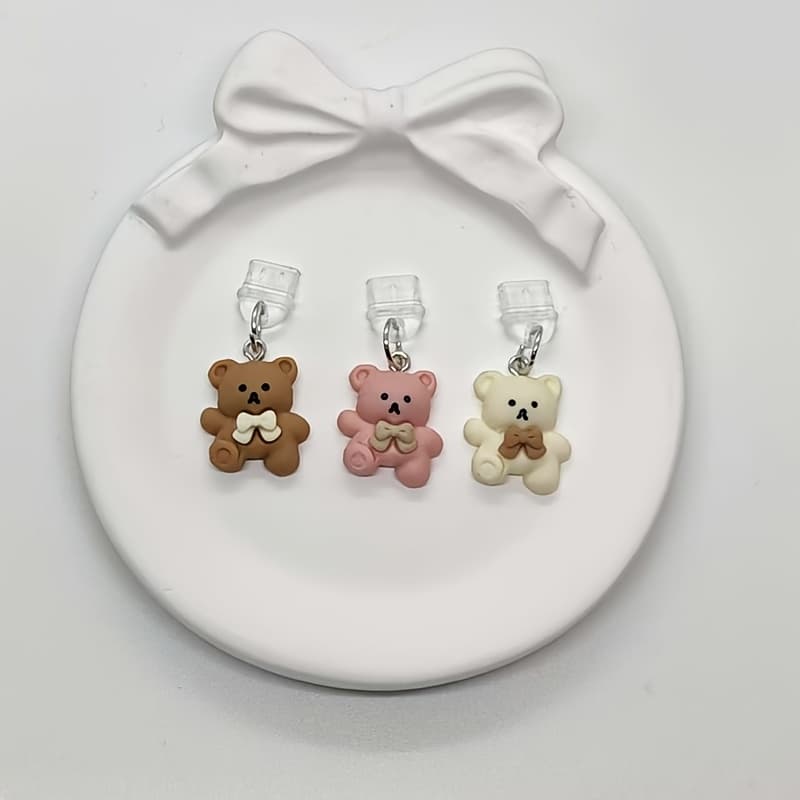 TEMU 3pcs (coffee + Pink + Beige) Cute 3d Cartoon Bear Phone Dust Plug Pendant, Perfect Gift